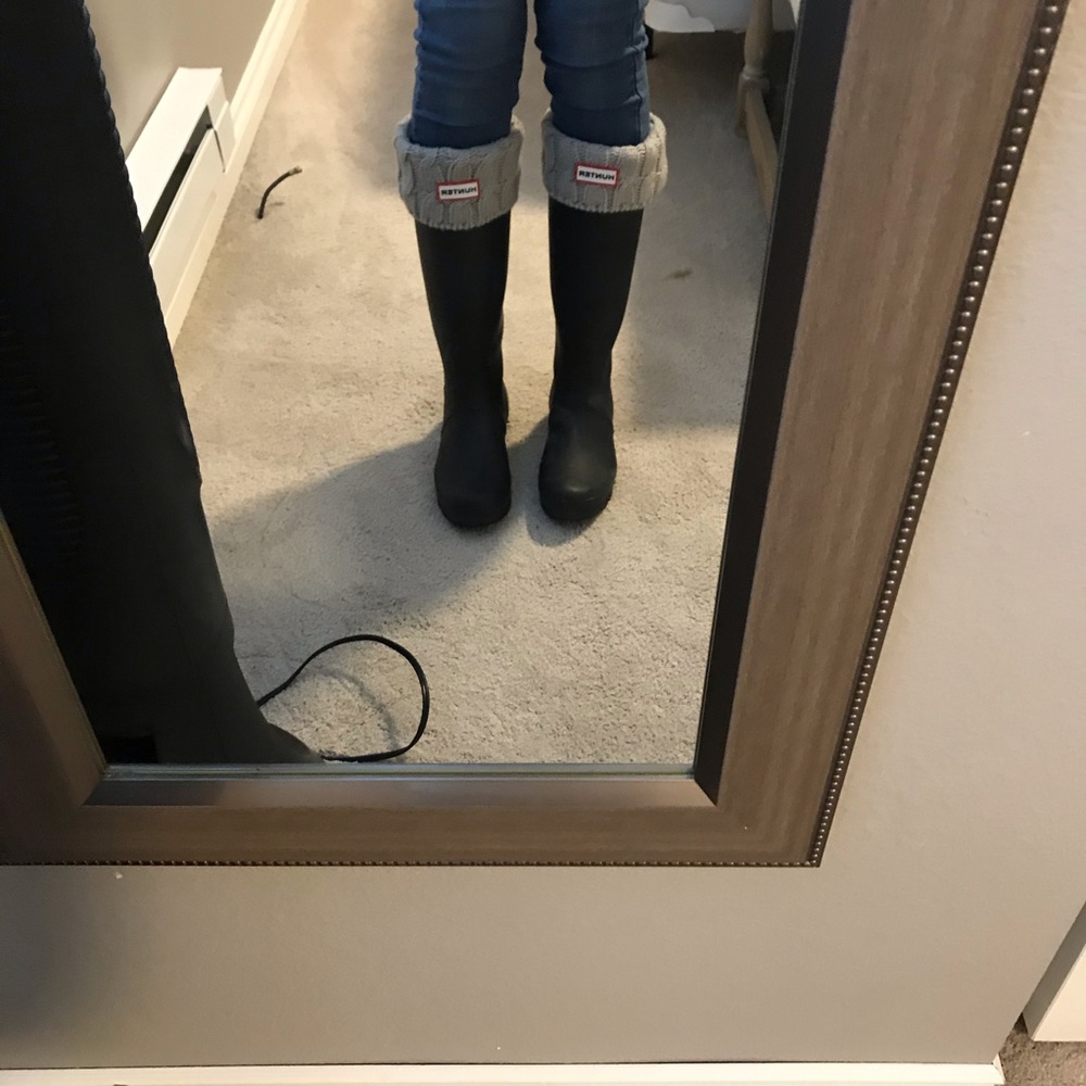 Black matte Hunter boots with socks